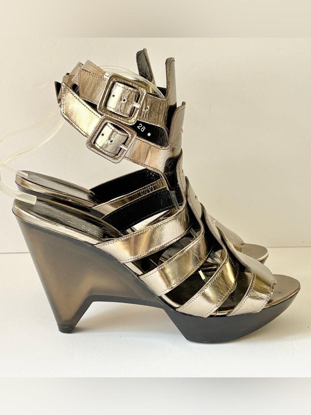 Robert Clergerie Metallic Pewter Diane Gladiator Wedge Sandals